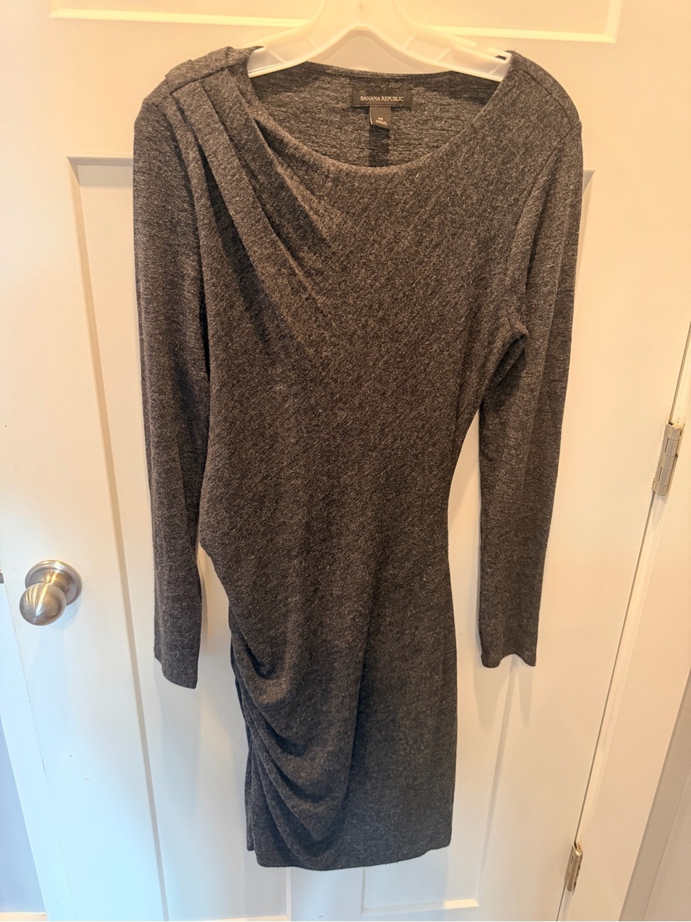 Banana Republic Charcoal Gray Ruched Draped Sheath Dress Medium